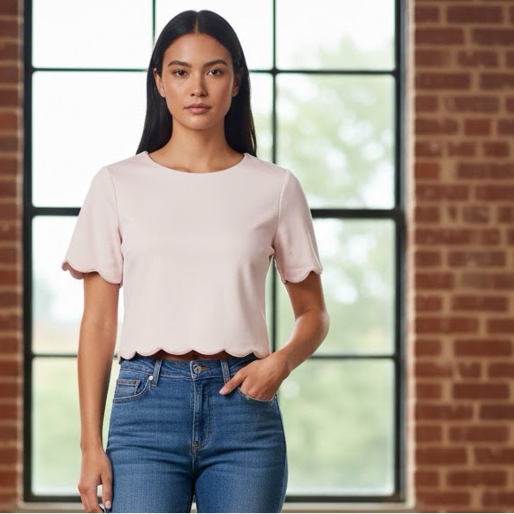 TED BAKER short sleeve powder pink scalloped hem crop top xs